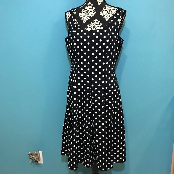 Ralph Lauren Polka Dot Woman's Dress EUC Rockabilly Size 12 Black & White Retro - Picture 7 of 16